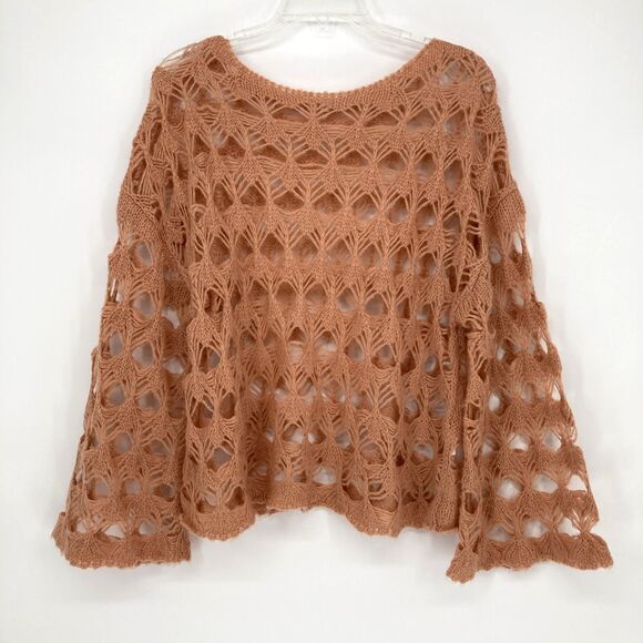 Mystree Openwork Crochet Sweater SMALL Peach Knit Relaxed Boho Fairy - Picture 1 of 8